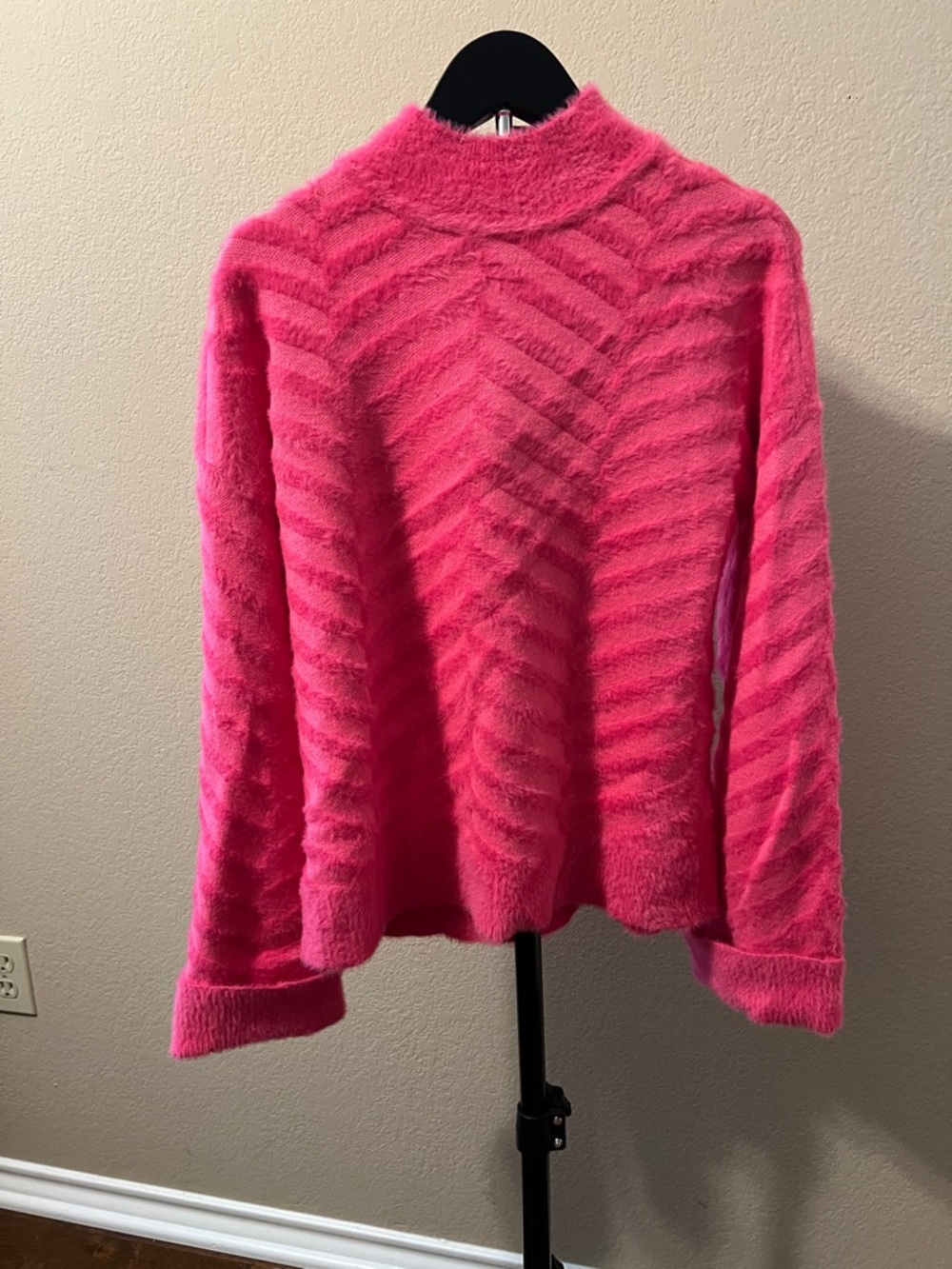 Belldini Fuzzy Chevron Turtleneck Sweater - Hot Pink